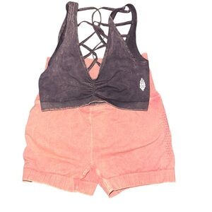 Free People MVMNT Crisscross Back Sports Bra with High-Waist Coral Shorts